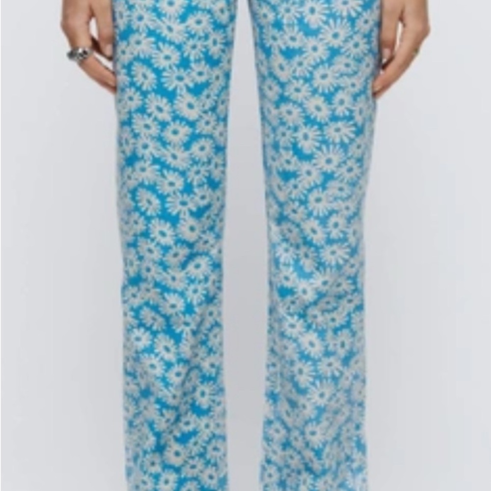 Daisy Sky Blue Floral Straight Leg Pants